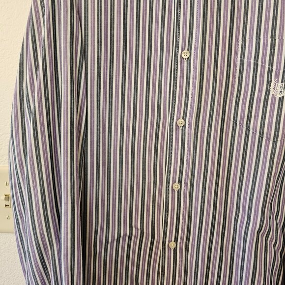 CHAPS Men's XXL Shirt Purple and Gray Stripes Button Down Long Sleeves - Picture 2 of 4